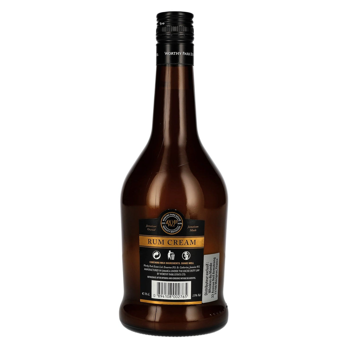 Rum-Bar Worthy Park Rum Cream, date limite de consommation : 07/07/2026, 15 % vol., 0,7 l