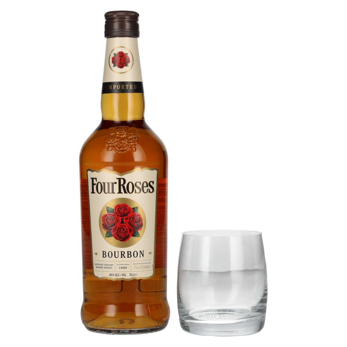 Four Roses Bourbon 40% Vol. 0,7l mit Whisky Glas