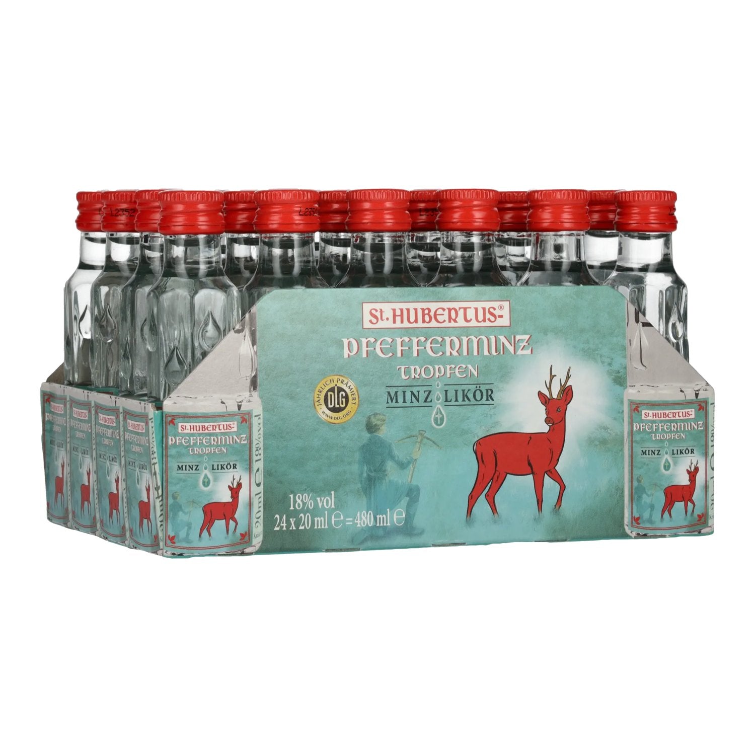 St. Hubertus PFEFFERMINZ Tropfen Minz-Likör 18% Vol. 24x0,02l