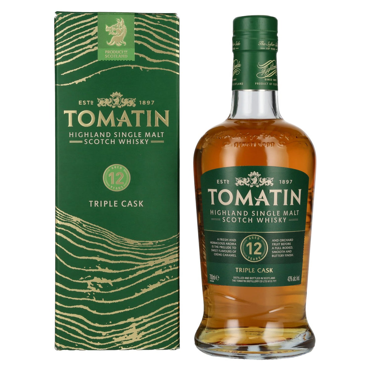 Tomatin 12 Years Old BOURBON &amp; SHERRY CASKS 43% vol. 0,7l en boîte cadeau