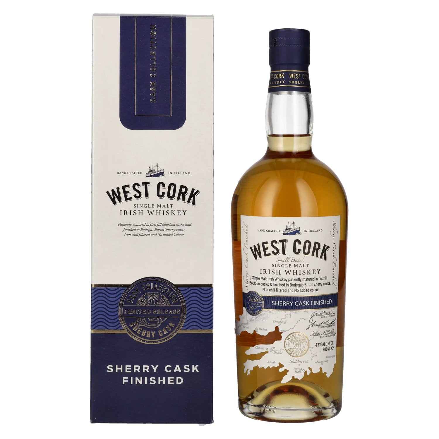 West Cork SHERRY CASK FINISHED Irish Single Malt Whiskey 43% vol. 0,7l en coffret cadeau