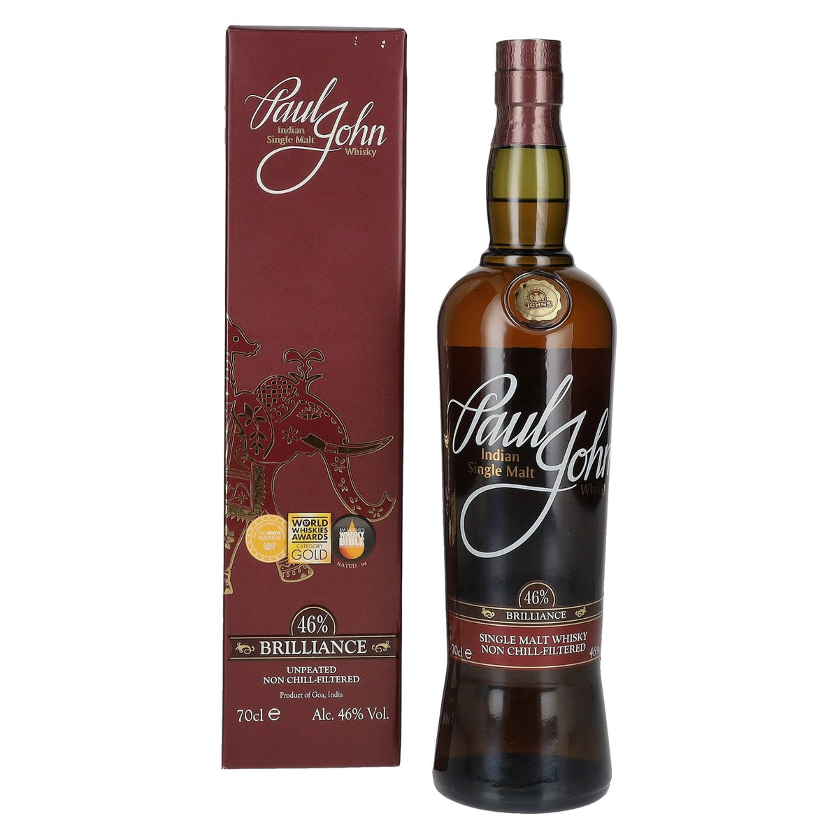Paul John BRILLIANCE Indian Single Malt Whisky 46% vol. 0.7l in a gift box