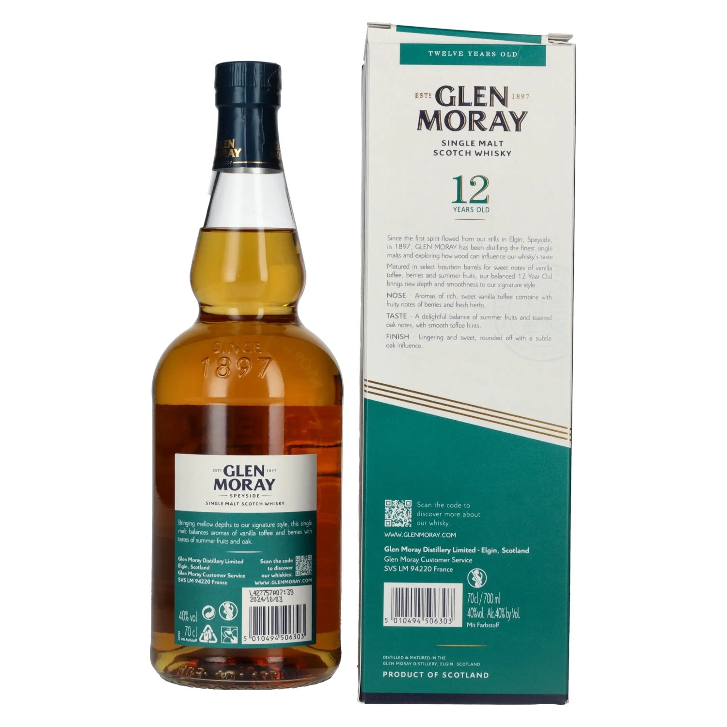 Glen Moray 12 Years Old Bourbon Barrels 40% Vol. 0,7l in Geschenkbox