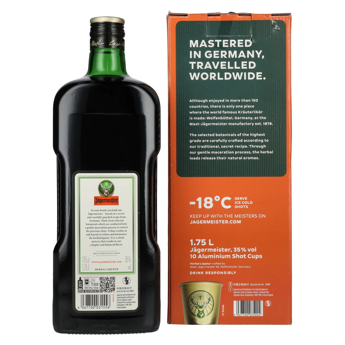 Jägermeister TRAVELLERS' EXCLUSIVE 35% Vol. 1.75l in gift box with 10 Metal Shot Cups
