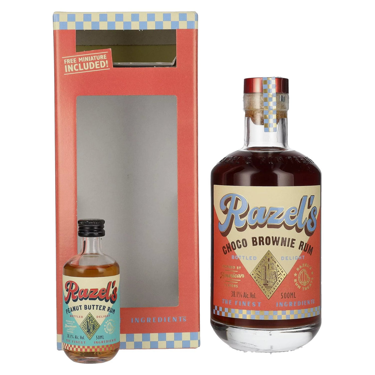 Razel's Choco Brownie Spirit Drink 38,1% Vol. 0,5l in gift box with miniature 0,05l