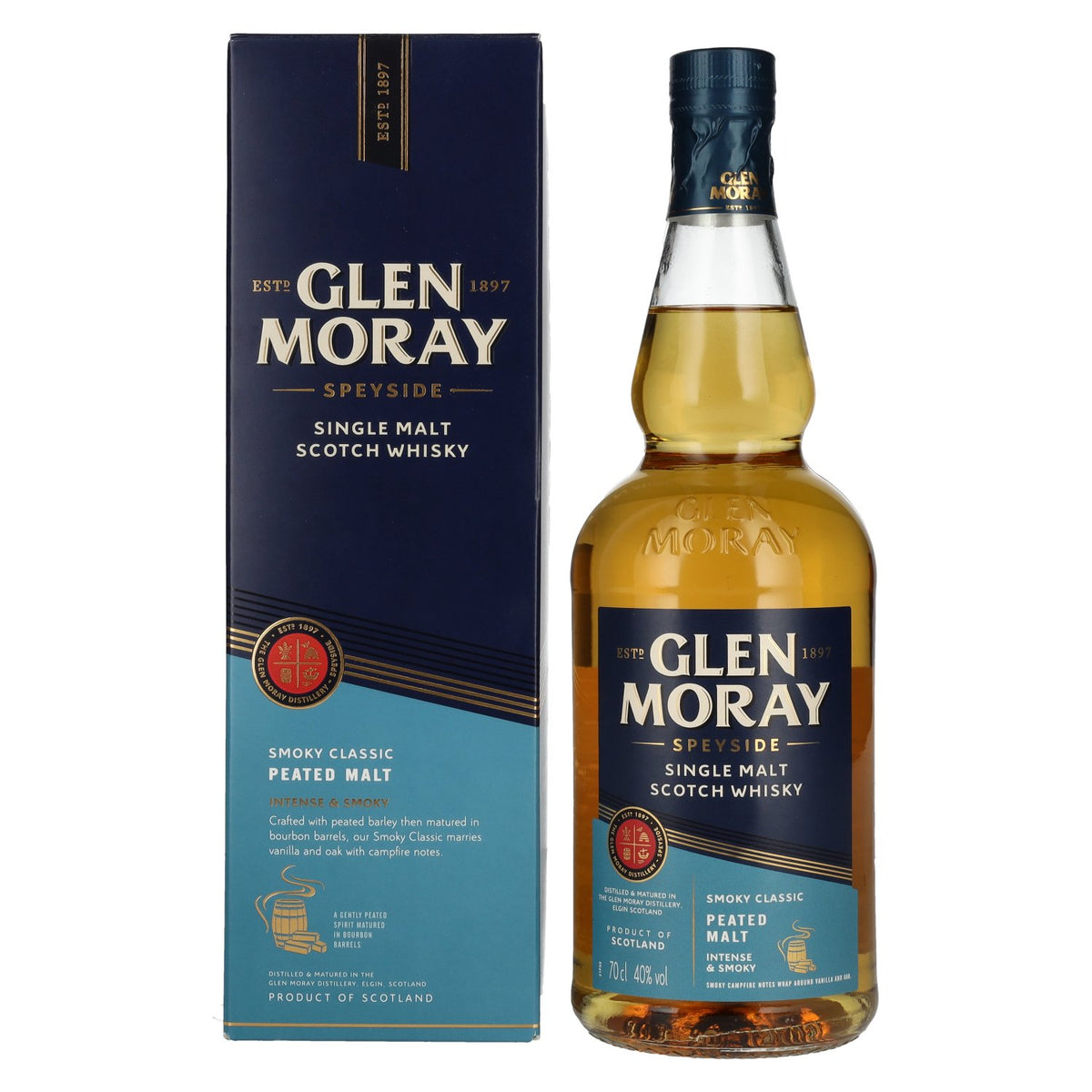 Glen Moray Smoky Classic Peated Single Malt 40% Vol. 0,7l in gift box