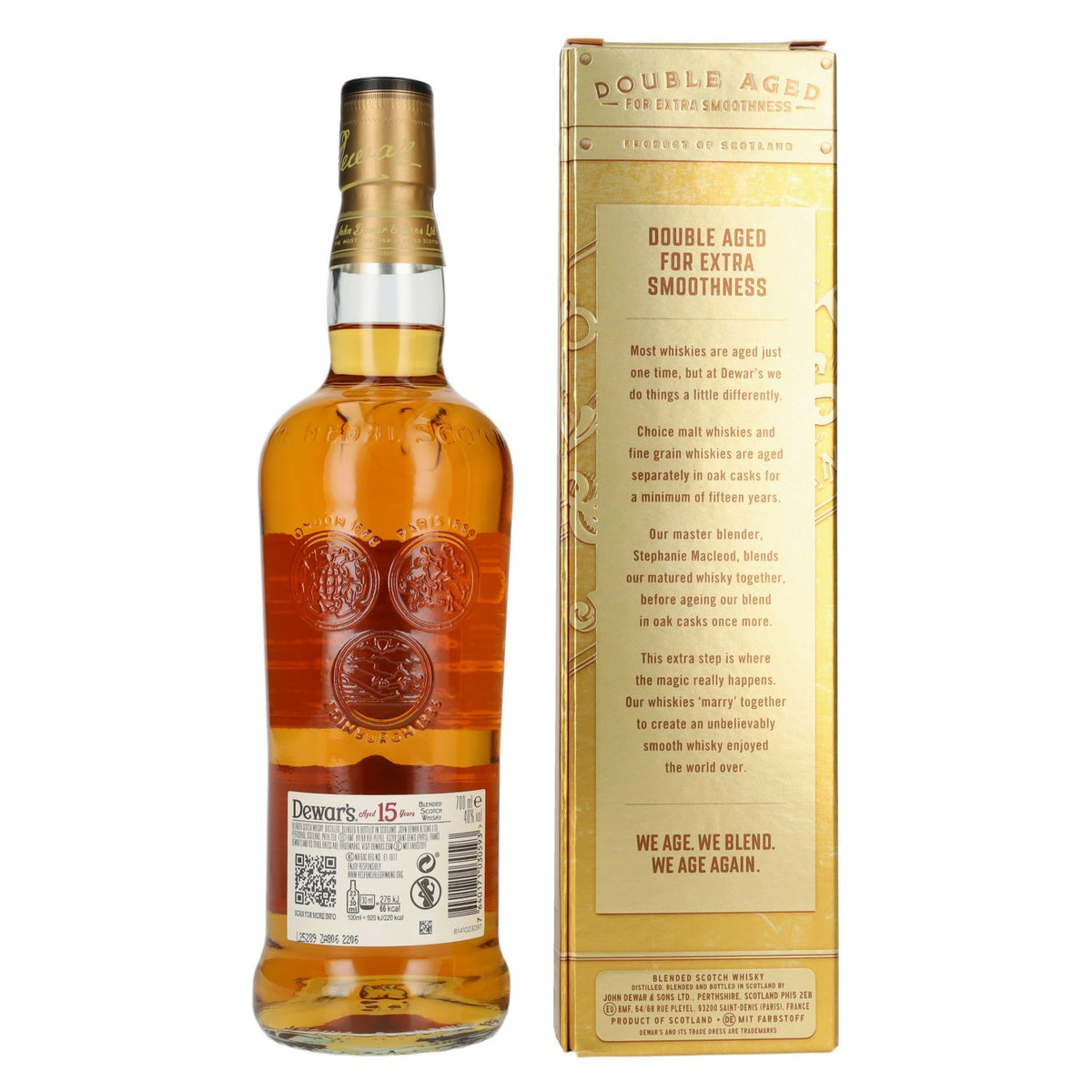 Whisky écossais blended Dewar's 15 ans d'âge, 40 % vol., 0,7 l, dans un coffret cadeau