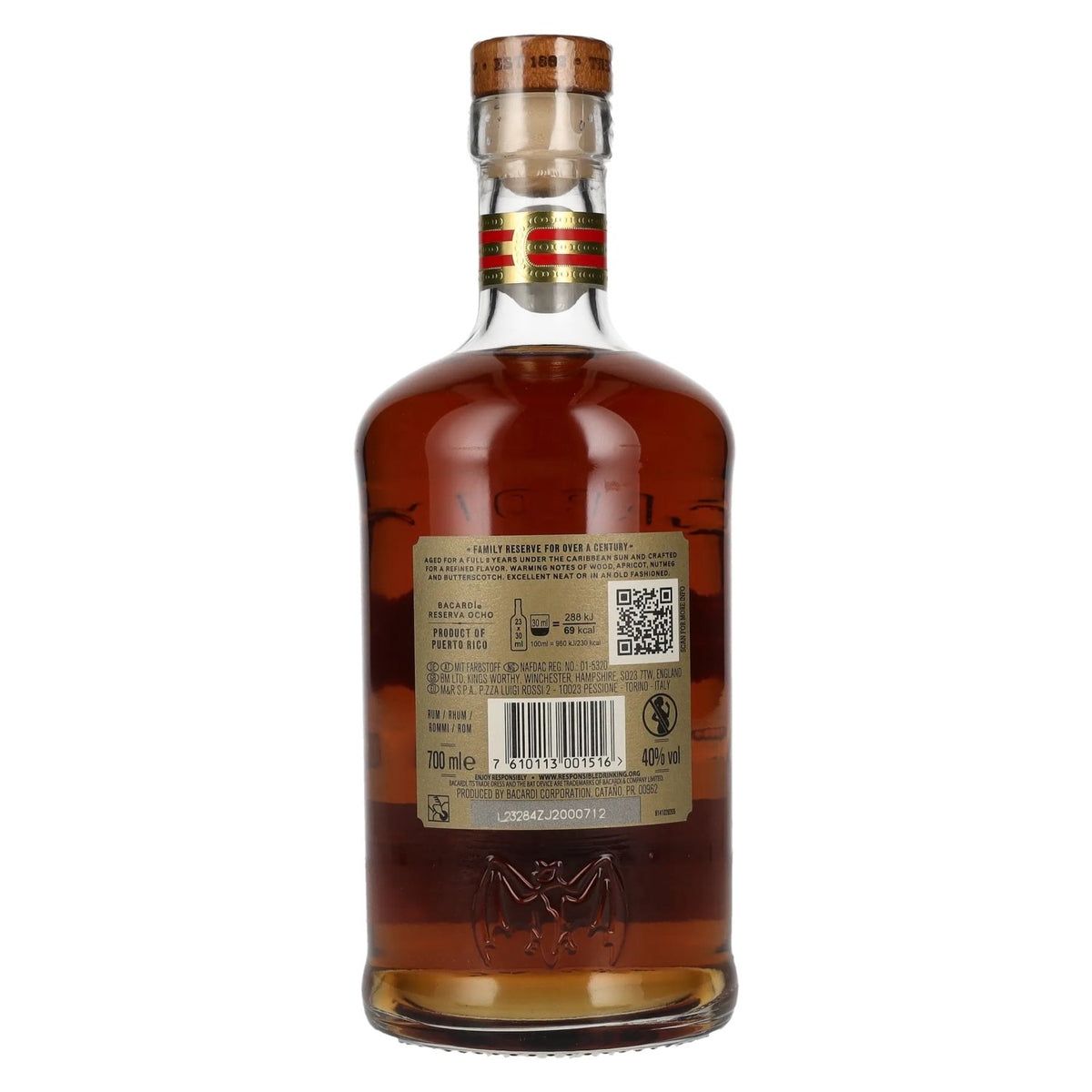 Bacardi 8 Años RESERVA OCHO Rare Gold Rum 40% Vol. 0,7l