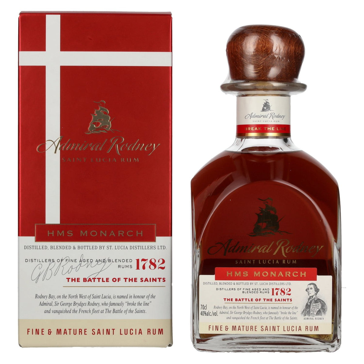 Admiral Rodney HMS MONARCH Saint Lucia Rum 40% Vol. 0,7l in gift box