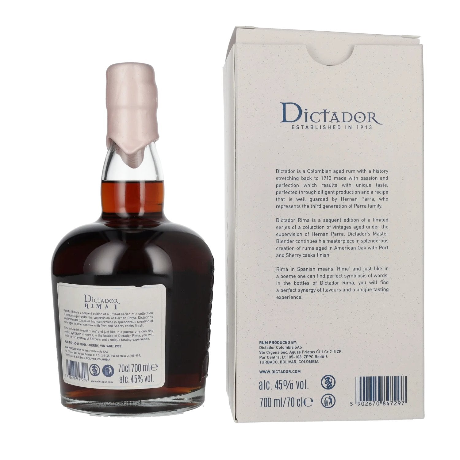 Dictador RIMA 1 23 Years Old SHERRY Cask Vintage 1999 45% Vol. 0,7l in Geschenkbox