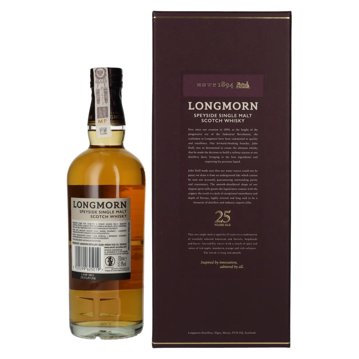 Longmorn 25 Years Old Speyside Single Malt Scotch Whisky 52,8% Vol. 0,7l en boîte cadeau
