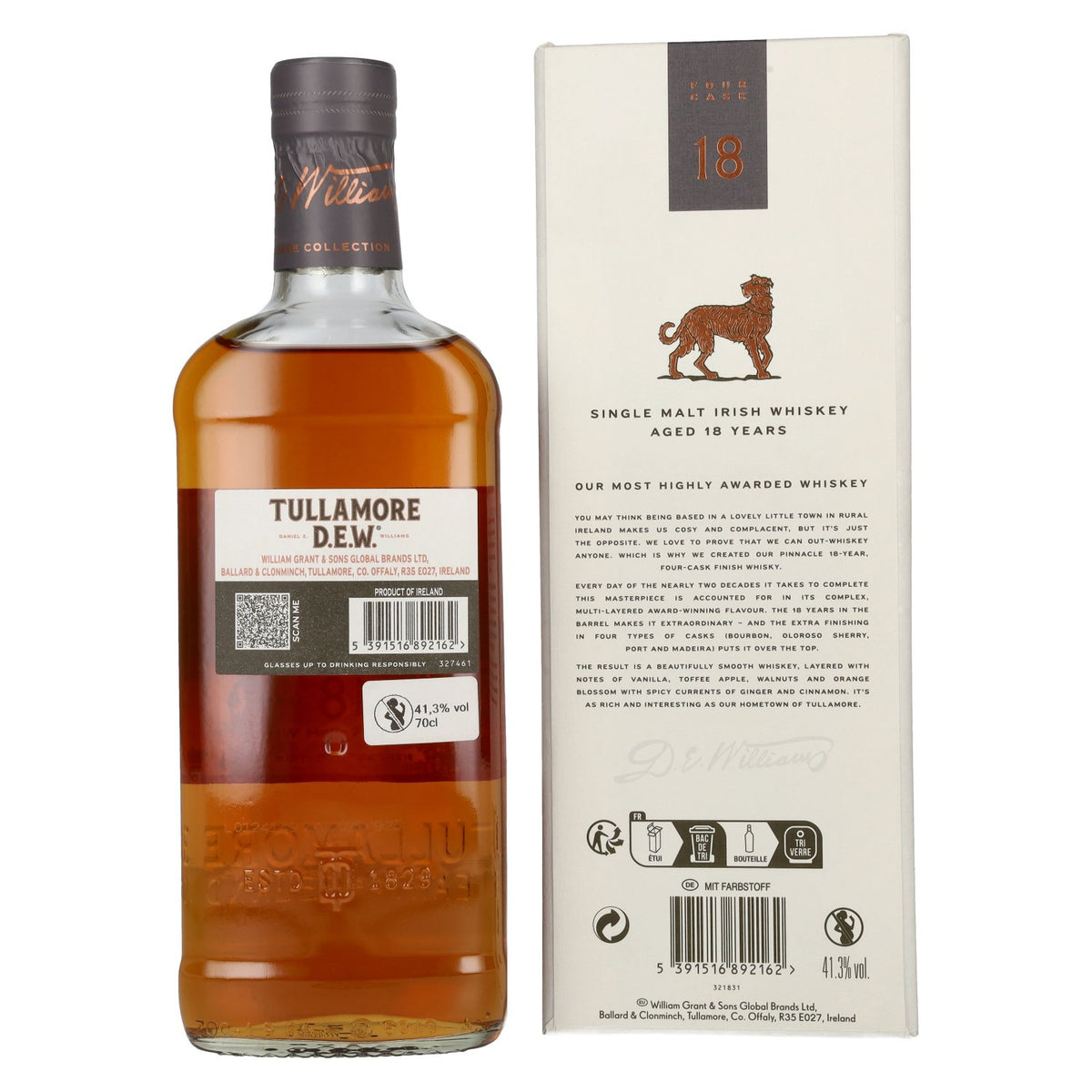Tullamore D.E.W. 18 Years Old Single Malt Irish Whiskey 41,3% Vol. 0,7l en boîte cadeau