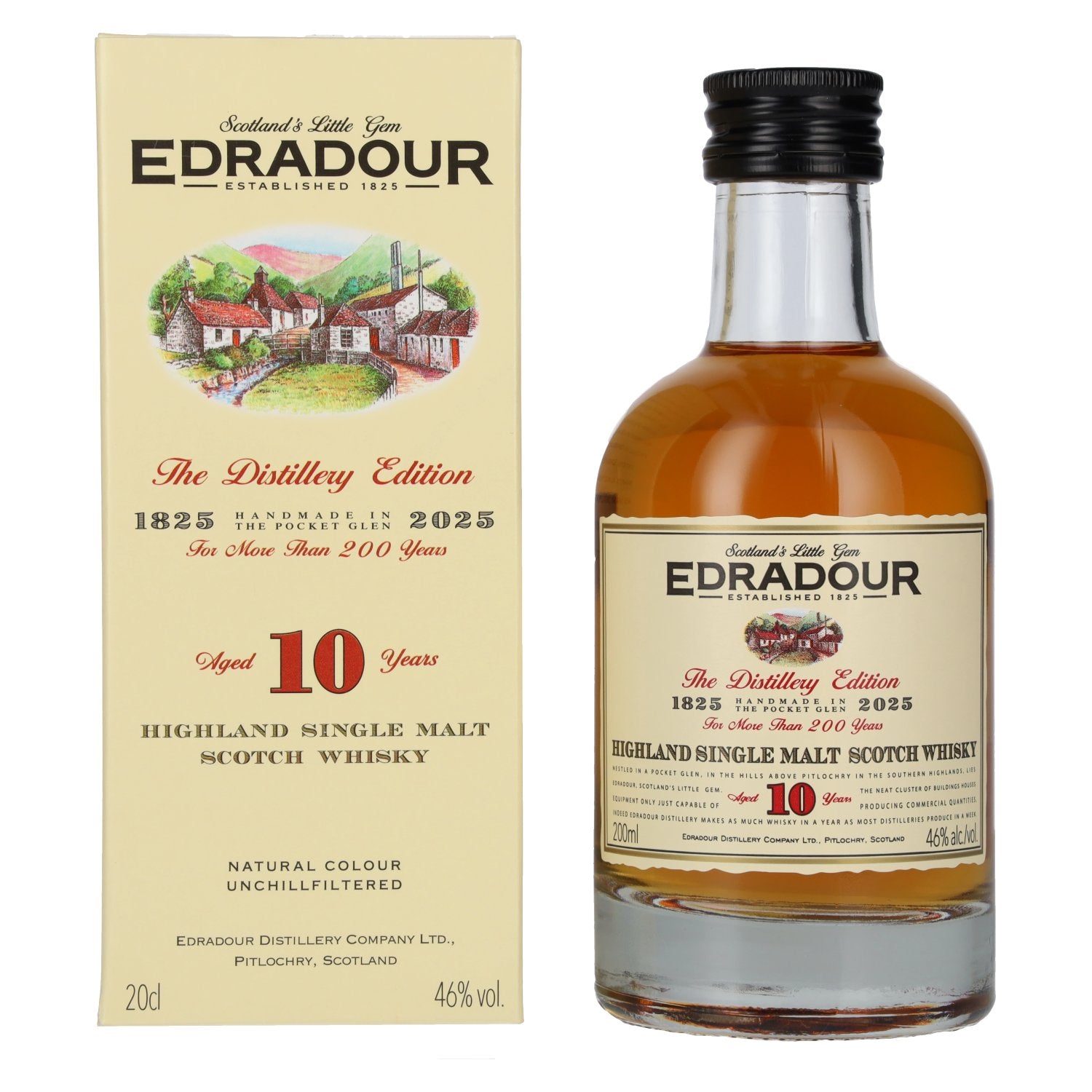 Edradour 10 ans d'âge, whisky single malt des Highlands, 46 % vol., 0,2 l, dans un coffret cadeau