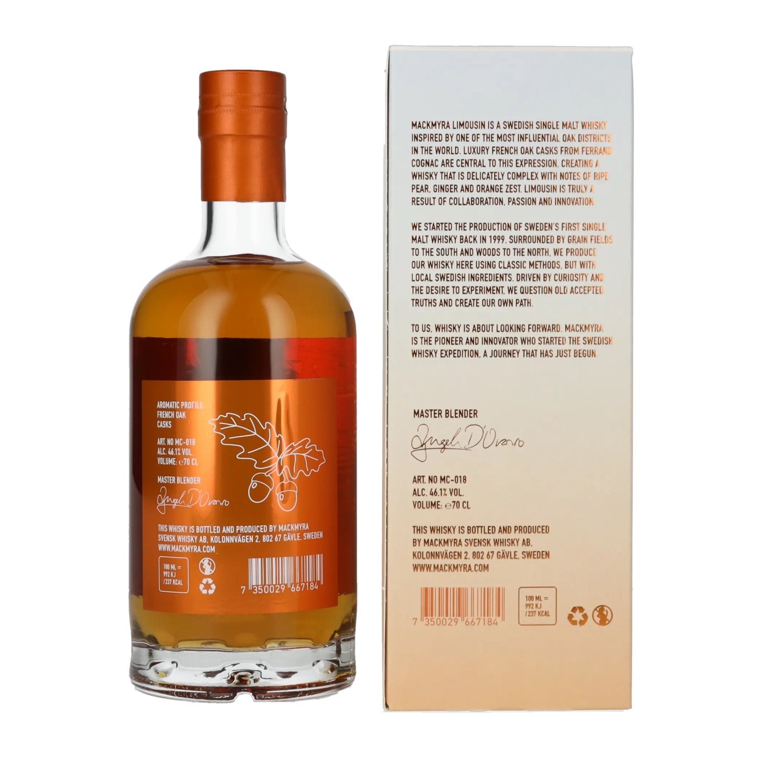 Mackmyra LIMOUSIN Swedish Single Malt Whisky 46,1% Vol. 0,7l in Geschenkbox