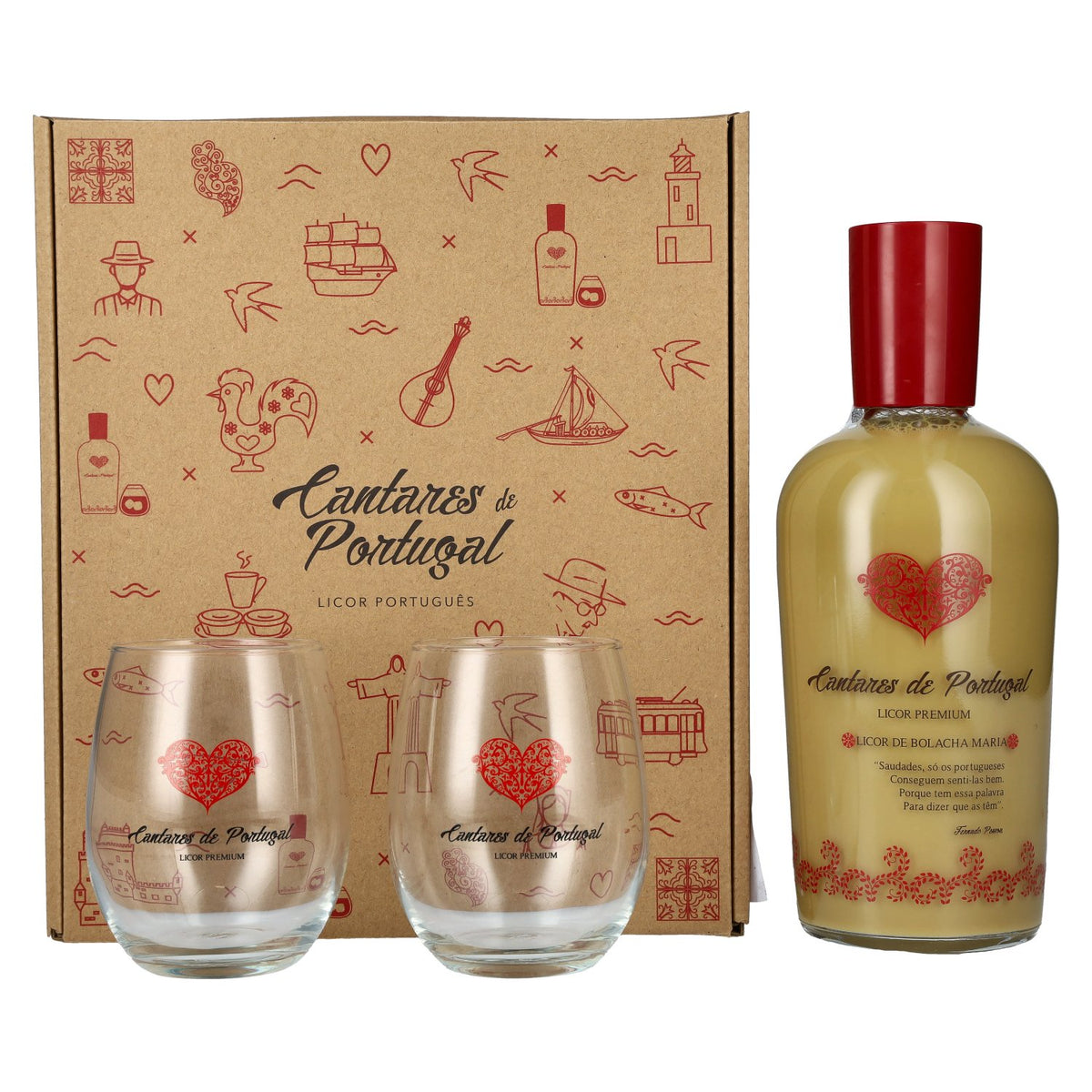 Cantares de Portugal Licor de Bolacha Maria 15% Vol. 0,7l in gift box with 2 glasses