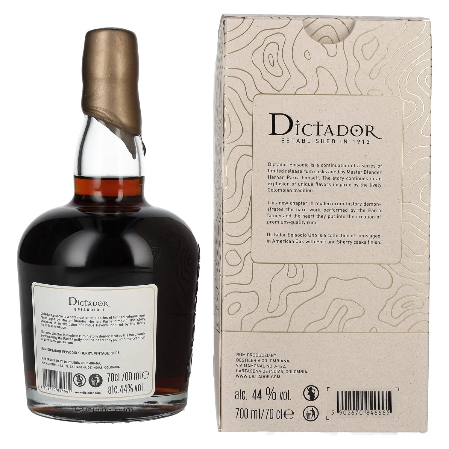 Dictador EPISODIO I 16 Years Old SHERRY CASK Rum 2005 44% Vol. 0,7l en boîte cadeau