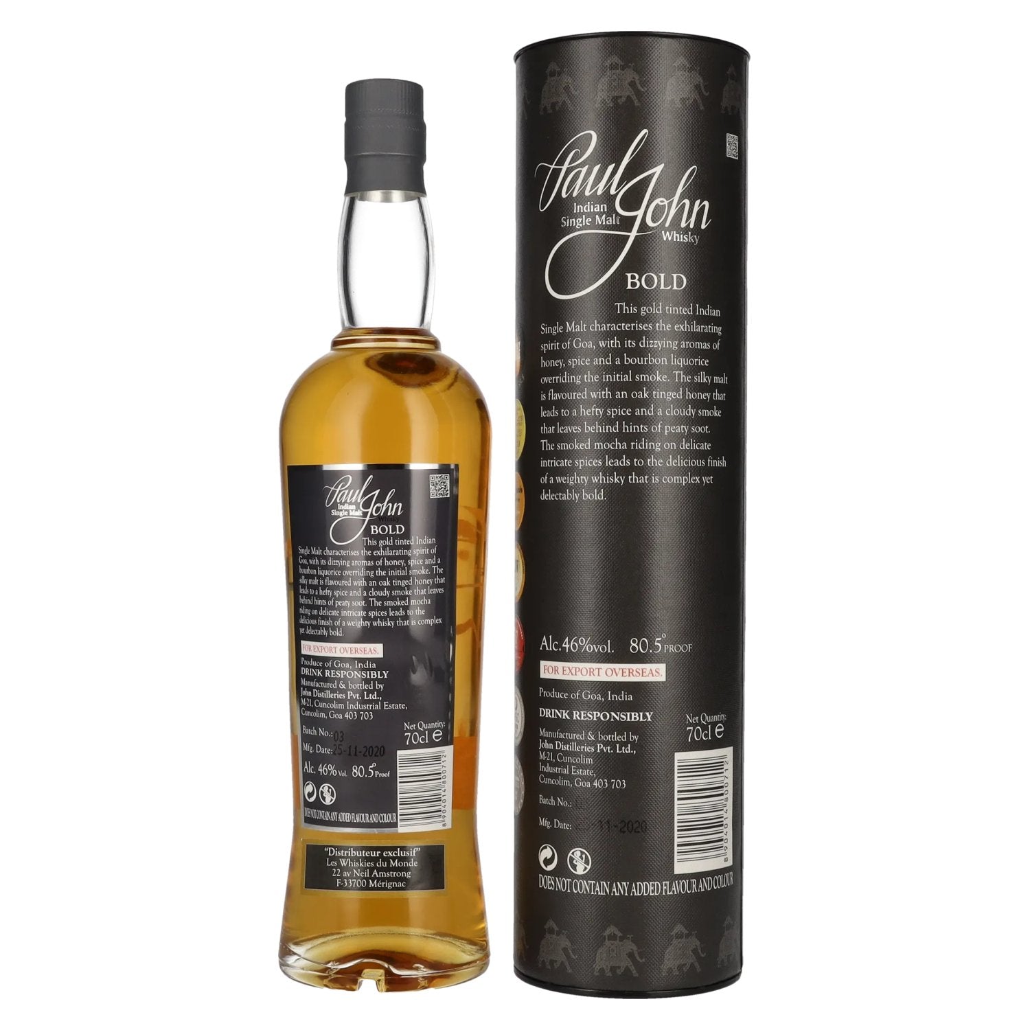 Paul John BOLD Peated Indian Single Malt Whisky 46% Vol. 0,7l in gift box