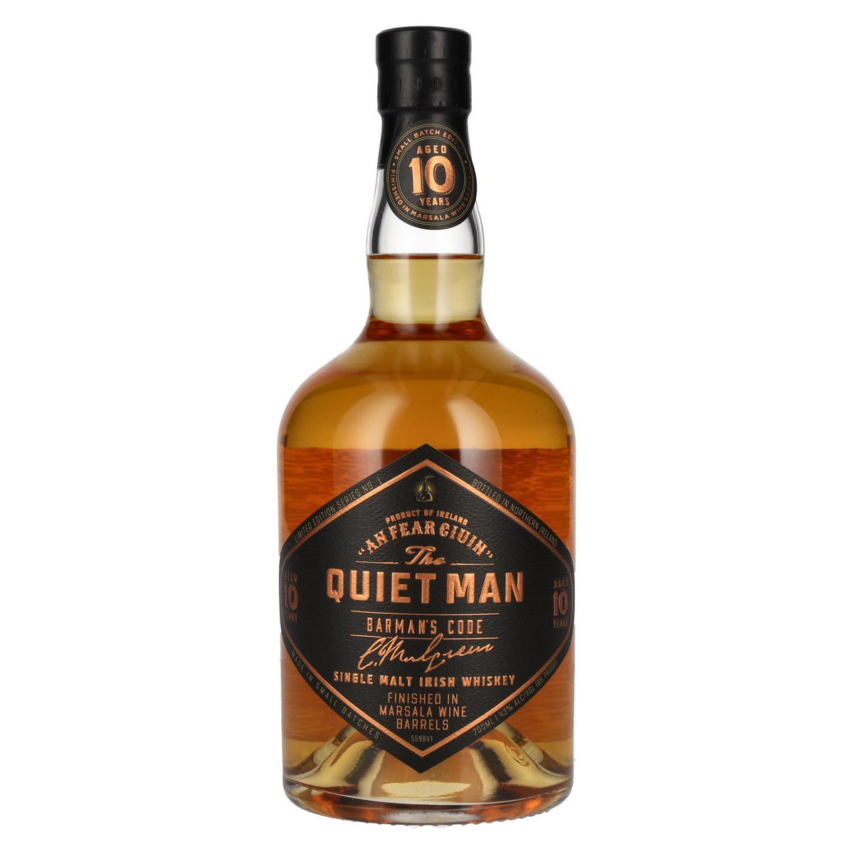 The Quiet Man BARMAN'S CODE 10 ans d'âge, finition au marsala, 43 % vol., 0,7 l