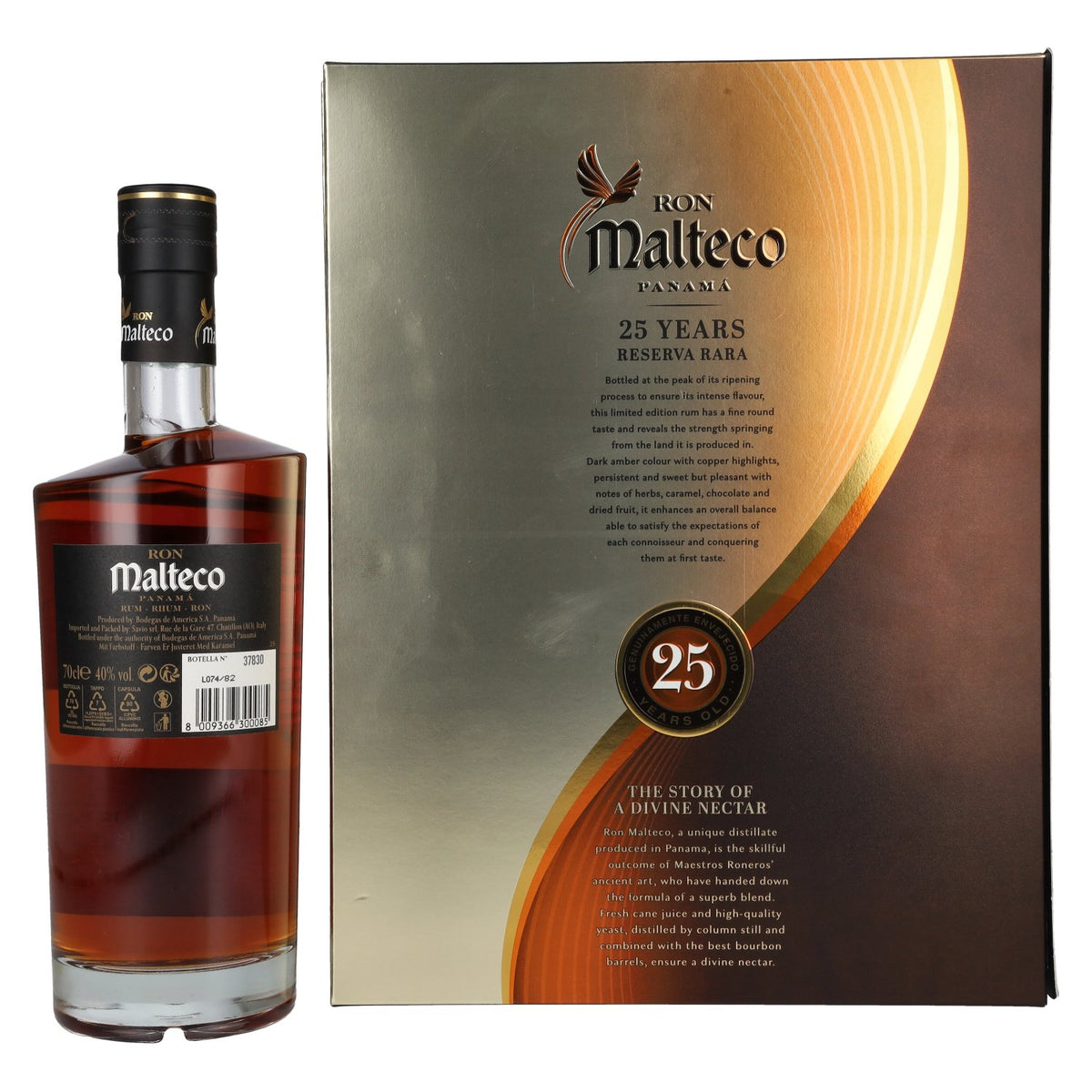 Ron Malteco 25 Years Old Reserva Rara 40% Vol. 0,7l in Geschenkbox mit 2 Gläsern