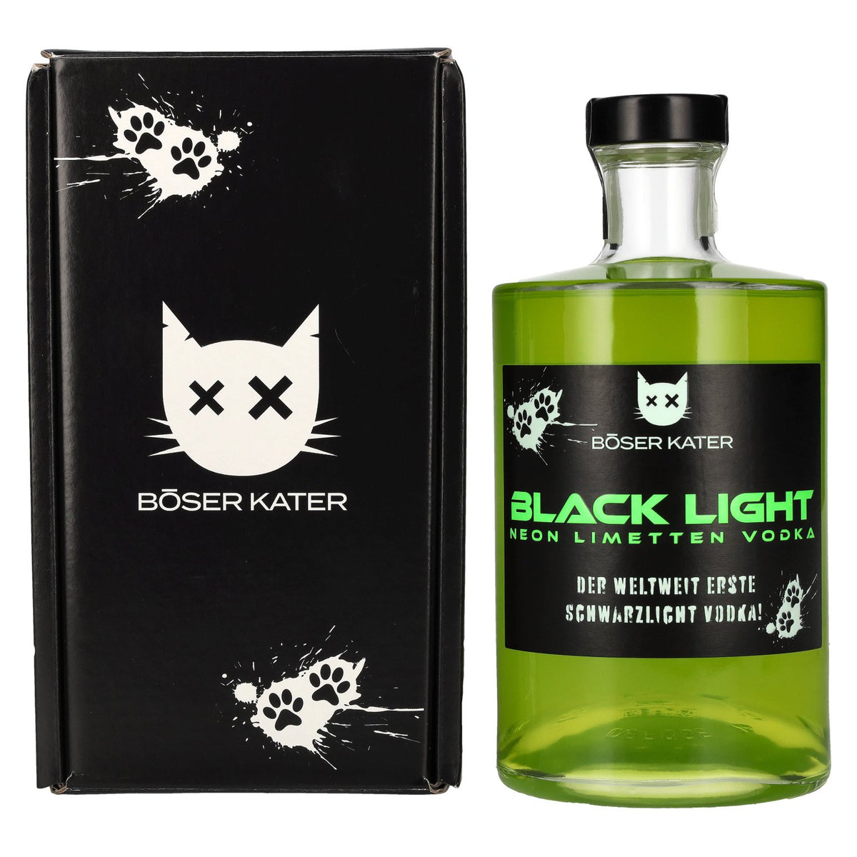 BÖSER KATER Black Light Neon Limetten Vodka 40% Vol. 0,5l in Geschenkbox