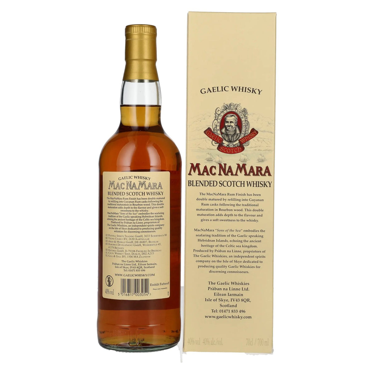 Gaelic Whisky MACNAMARA Rum Cask Finish Blended Scotch Whisky 40% Vol. 0,7l en boîte cadeau