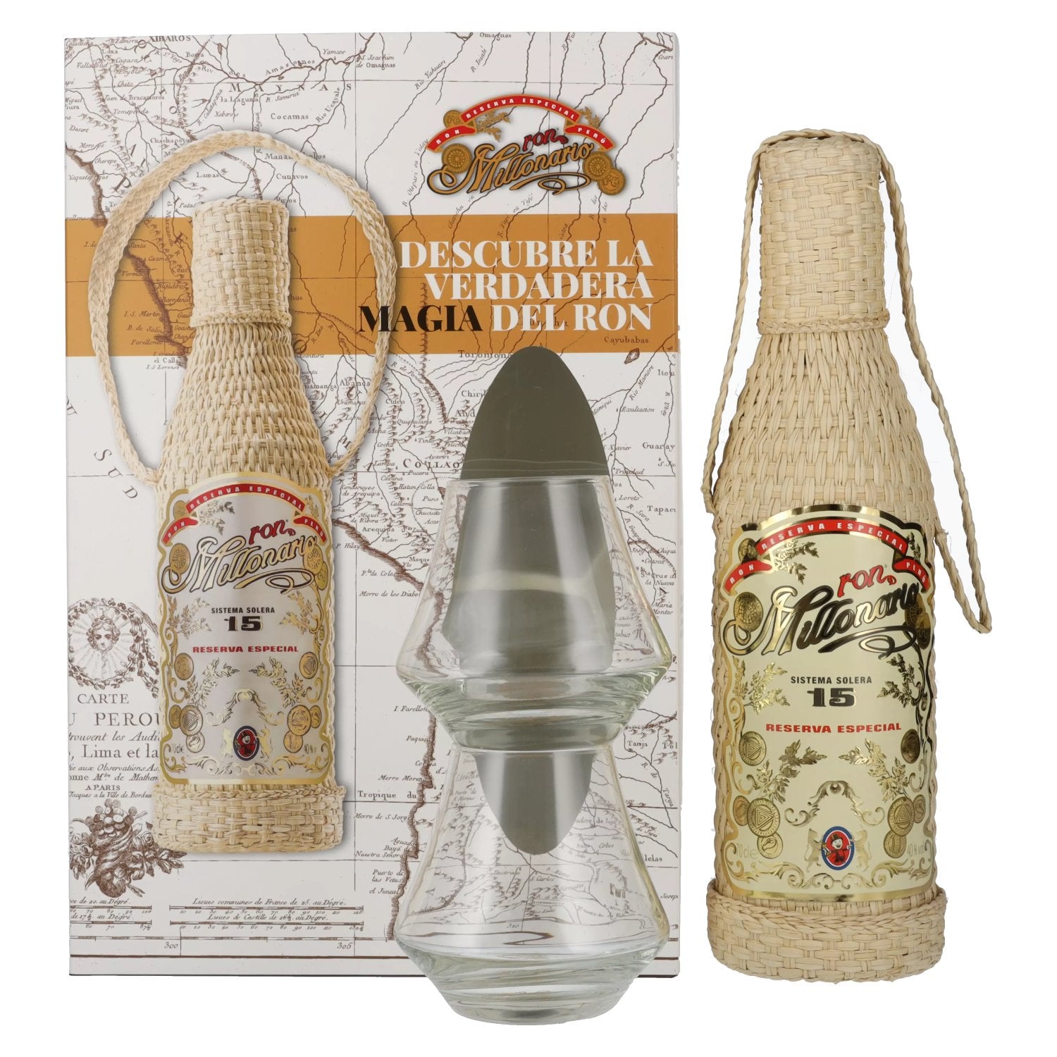 Ron Millonario 15 Solera Reserva Especial 40% Vol. 0,7l in gift box with 2 glasses