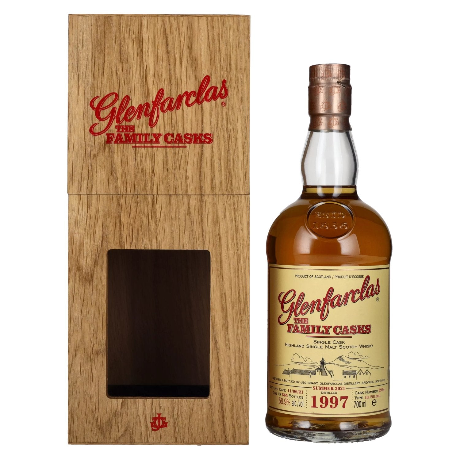 Glenfarclas THE FAMILY CASKS Single Cask SUMMER 2021 4th Fill Butt 1997 58,9% Vol. 0,7l en caisse bois