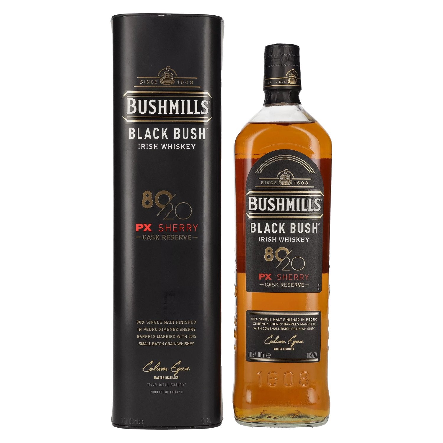Bushmills BLACK BUSH 80/20 PX Sherry Cask Reserve Irish Whiskey 40% Vol. 1l en boîte cadeau